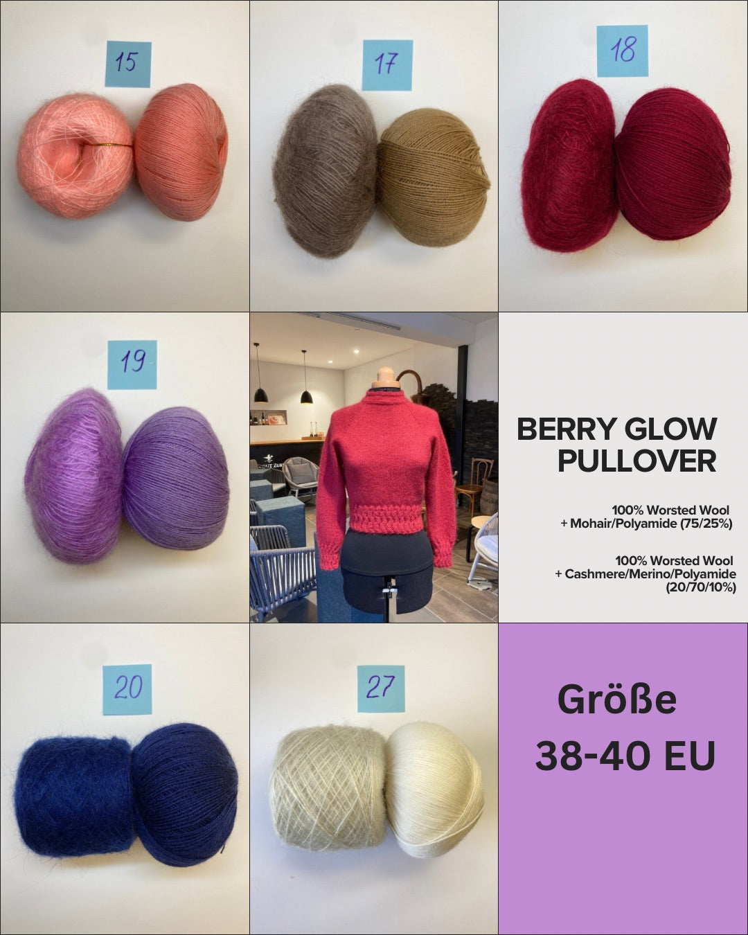 Berry Glow Pullover - Smart Mix Garn-Set Gr. 38-40 EU